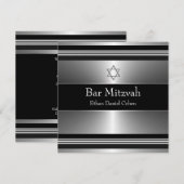 Zwarte Zilveren Ster van David Bar Mitswa Kaart (Voorkant / Achterkant)