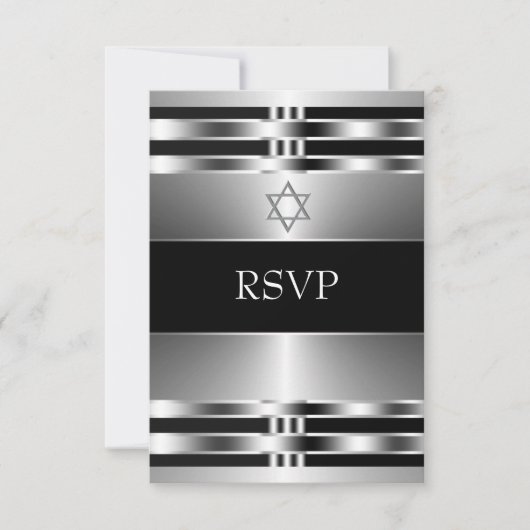Zwarte Zilveren Ster van David Bar Mitswa RSVP (Voorkant)
