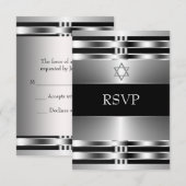 Zwarte Zilveren Ster van David Bar Mitswa RSVP (Voorkant / Achterkant)