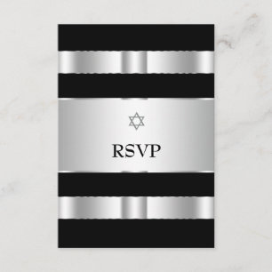 Zwarte Zilveren Ster van David Bar Mitzvah antwoor RSVP Kaartje