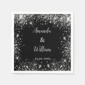 Zwarte zilverglitter-monogram bruiloft servet (Voorkant)