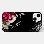 Zwarte zilverglitterbloemen met vuursteentje Case-Mate iPhone case (Achterkant (horizontaal))
