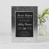 Zwarte zilvertypografie Sweet 16 Kaart (Staand voorkant)