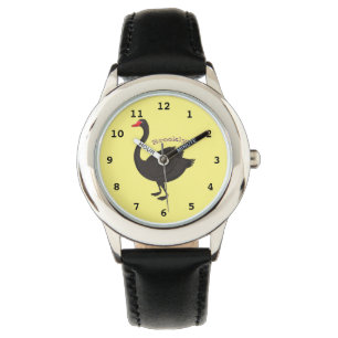 Zwarte zwaan cartoon illustratie horloge