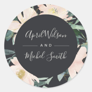 ZWARTE ZWART GOLD FLORAL LIJST WATERVERF WEDING RONDE STICKER