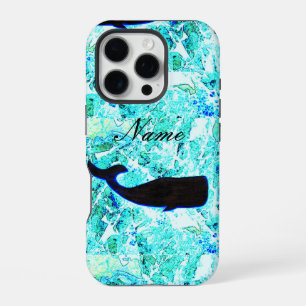 zwarte zwemwalvis blauw iPhone 16 pro hoesje