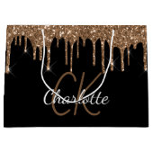 Zwartegroud glinsterende monogram naam script groot cadeauzakje (Voorkant)