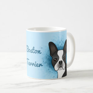 Zwartekop Boston Terrier-hond op blauwe achtergron Koffiemok