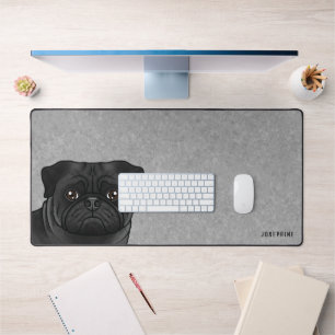 Zwartekop tekening van een Pug-hond met aangepaste Bureaumat