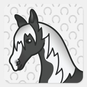 Zwartekoppaard Cartoon Paardenhoofd Vierkante Sticker