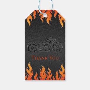 Zwarteleer Oranje Vlammen Motorfiets Biker Feest Cadeaulabel