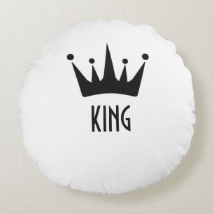 Zwartgekleurde kroonkoning tekst ronde kussen
