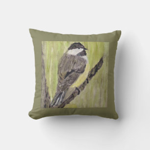 Zwartkapotte Chickadee Bird - acrylschilderij.    Kussen