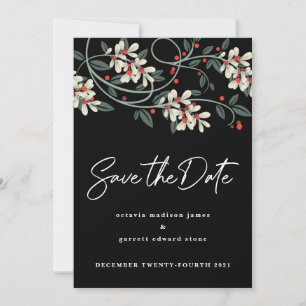 Zwartr Modern Schrift Witte Bloemen Winter Save The Date