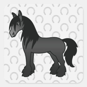 Zwartr Paard Gypsy Vanner Shire Clydesdale Vierkante Sticker