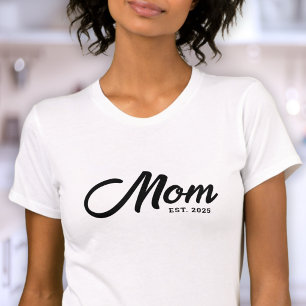 Zwartr Schrift Nieuw Moeder Gevestigde Baby Shower T-shirt