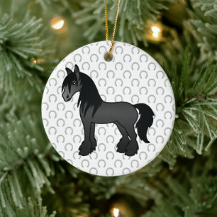 Zwartrassige Gypsy Vanner Clydesdale Shire Cartoon Keramisch Ornament