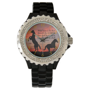 Zwartrijpaard silhouet horloge