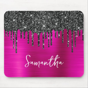 Zwartrinkelende Glitter Roze Glam Naam Muismat