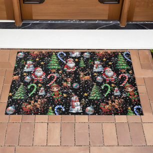 Zwartrond kerst decoratief patroon deurmat