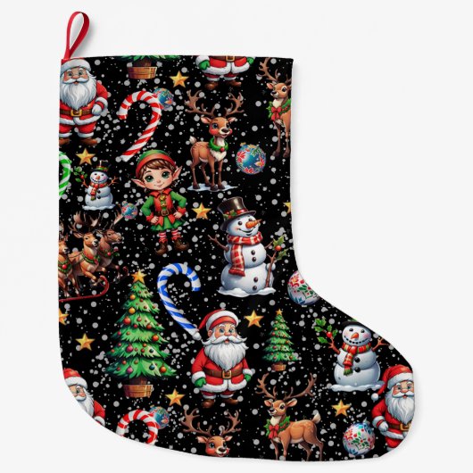 Zwartrond kerst decoratief patroon grote kerstsok (Voorkant)