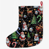Zwartrond kerst decoratief patroon grote kerstsok (Achterkant)