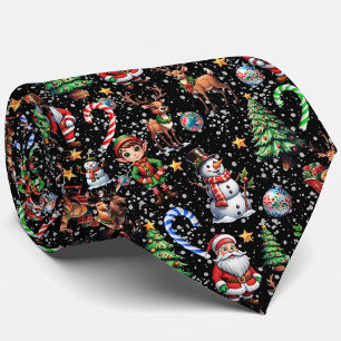 Zwartrond kerst decoratief patroon stropdas