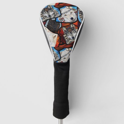 ZWARTWIT WOLF KUNST GOLFHEADCOVER (Voorkant)
