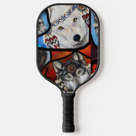 ZWARTWIT WOLF KUNST PICKLEBALL PADDLE (Voorkant)