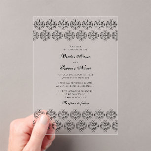 zwartwitkalligrafie Damask Wedding Acryl Uitnodigingen