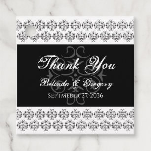 zwartwitkalligrafie Damask Wedding Bedankjes Labels