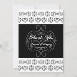 zwartwitkalligrafie Damask Wedding Bedankkaart