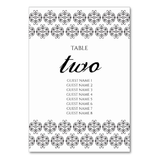 zwartwitkalligrafie Damask Wedding Kaart (Voorkant)