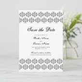  zwartwitkalligrafie Damask Wedding Save The Date (Staand voorkant)