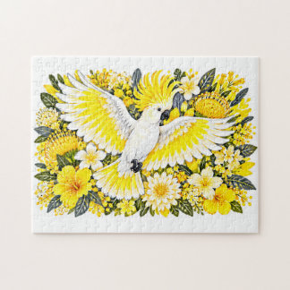 Zwavel Kuifkaketoe Gele Hibiscus Illustratie Legpuzzel