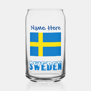Zweden en Zweedse Vlag Blauw Personalisatie Blikvorm Glas