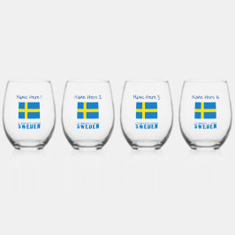 Zweden en Zweedse vlag Blauw Personalisatie Wijnglas Zonder Voet