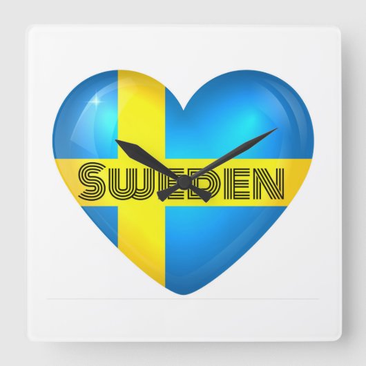 Zweden Heart Flag Vierkante Klok (Voorkant)