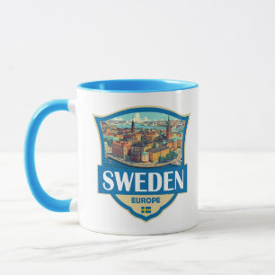 Zweden Illustratie Retro Badge Mok
