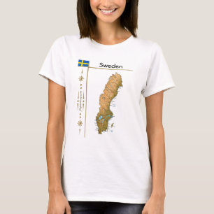 Zweden kaart + vlag + titel T-shirt