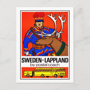 Zweden, lappland, postbus, vintage, reizen briefkaart