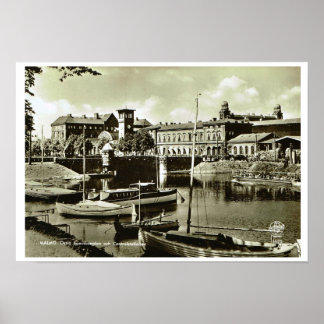 Zweden, Malmo, waterfront en boten Poster