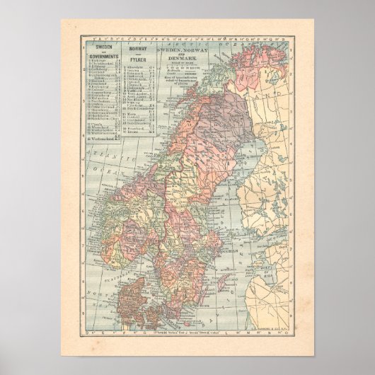 Zweden Noorwegen Denemarken 1923 Map Print (Voorkant)