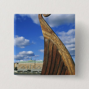 Zweden, Stockholm, haven, vanuit Gamla Stan, Vierkante Button 5,1 Cm