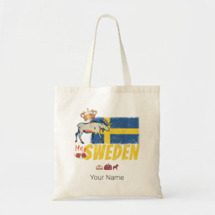 Zweden Vlag Retro Moose Vakantie Souvenir Tote Bag