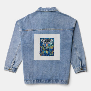 Zweden Voetbal Skelet Spits Landen Poster Stijl Denim Jacket