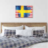 Zweeds-Amerikaanse vlag | Houtnerf & verfstreken Canvas Afdruk (Insitu (Slaapkamer))
