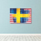 Zweeds-Amerikaanse vlag | Houtnerf & verfstreken Canvas Afdruk (Insitu (Houten vloer))