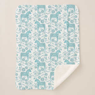 Zweeds Dala Horse Blauwgroen en White Sherpa Blank Deken