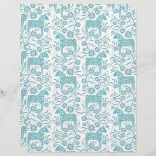 Zweeds dala Horse Blauwgroen Folk Art Scrapbook